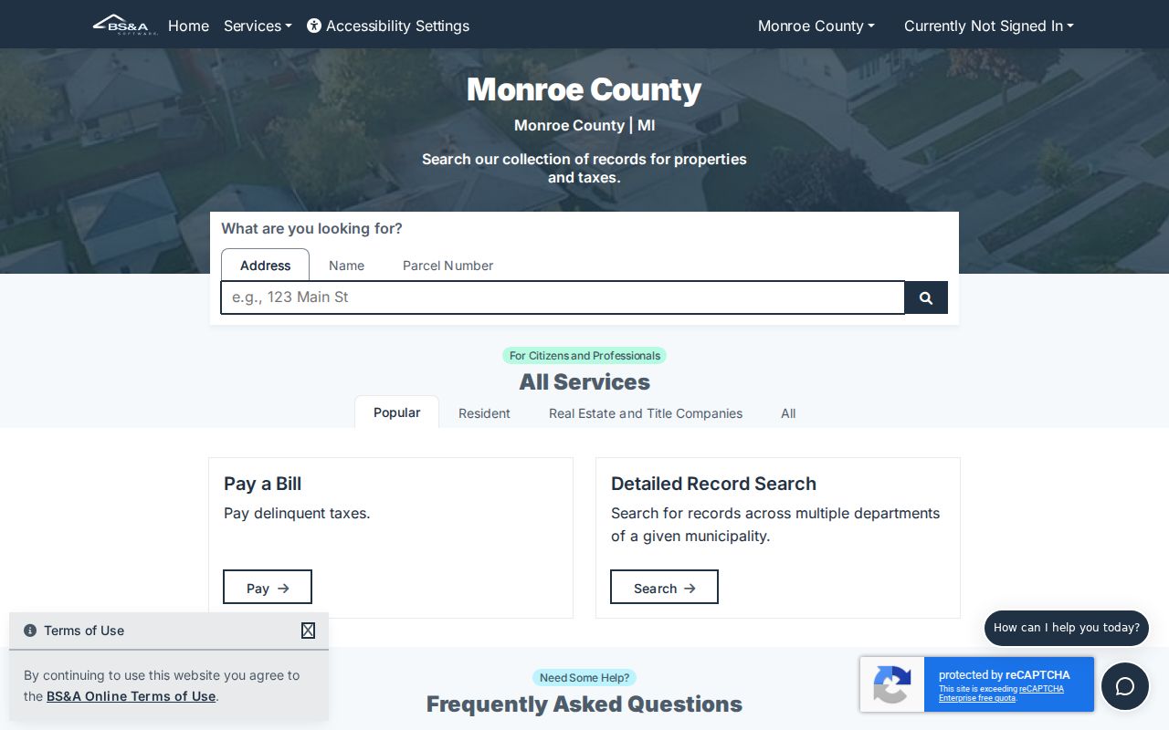 Monroe residents directory property search at the Monroe BS&A portal